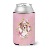 Caroline'S Treasures Ck4208Cc Staffie Bull Terrier Pink Flowers Can Or Bottle Hugger Cold-Beverage-Koozies, 12 Oz, Multicolor,