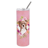 Caroline'S Treasures Staffie Bull Terrier Pink Flowers Double Walled Stainless Steel 20 Oz Skinny Travel-Insulated-Tumblers, M