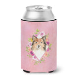 Caroline'S Treasures Ck4213Cc Sheltie Pink Flowers Can Or Bottle Hugger Cold-Beverage-Koozies, 12 Oz, Multicolor