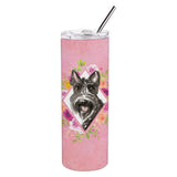 Caroline'S Treasures Scottish Terrier Pink Flowers Double Walled Stainless Steel 20 Oz Skinny Travel-Insulated-Tumblers, Multi