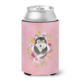 Caroline'S Treasures Ck4224Cc Alaskan Malamute Pink Flowers Can Or Bottle Hugger Cold-Beverage-Koozies, 12 Oz, Multicolor