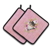 Caroline'S Treasures Ck4225Pthd Longhaired Chihuahua Pink Flowers Pair Of Pot Holders Potholders, Multicolor