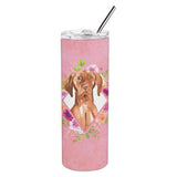 Caroline'S Treasures Vizsla Pink Flowers Double Walled Stainless Steel 20 Oz Skinny Travel-Insulated-Tumblers, Multicolor