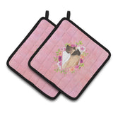 Caroline'S Treasures Ck4234Pthd Fawn Dane Pink Flowers Pair Of Pot Holders Potholders, Multicolor