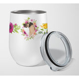 Caroline'S Treasures Fawn Dane Pink Flowers Stainless Steel 12 Oz Stemless Wine Glass Travel-Insulated-Tumblers, Multicolor