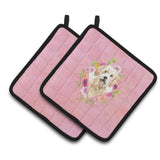 Caroline'S Treasures Ck4236Pthd Goldendoodle Pink Flowers Pair Of Pot Holders Potholders, Multicolor