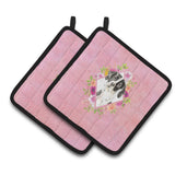 Caroline'S Treasures Ck4239Pthd English Pointer Pink Flowers Pair Of Pot Holders Potholders, Multicolor