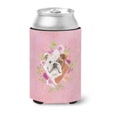 Caroline'S Treasures Ck4240Cc English Bulldog Pink Flowers Can Or Bottle Hugger Cold-Beverage-Koozies, 12 Oz, Multicolor