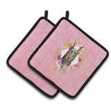 Caroline'S Treasures Ck4241Pthd Doberman Pinsher Pink Flowers Pair Of Pot Holders Potholders, Multicolor