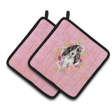 Caroline'S Treasures Ck4244Pthd Black Parti Cocker Spaniel Pink Flowers Pair Of Pot Holders Potholders, Multicolor