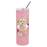 Caroline'S Treasures Champagne Cockapoo Pink Flowers Double Walled Stainless Steel 20 Oz Skinny Travel-Insulated-Tumblers, Mul