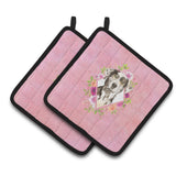Caroline'S Treasures Ck4249Pthd Catahoula Leopard Dog Pink Flowers Pair Of Pot Holders Potholders, Multicolor