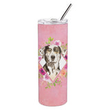 Caroline'S Treasures Catahoula Leopard Dog Pink Flowers Stainless Steel 20 Oz Skinny Travel-Insulated-Tumblers, Multicolor