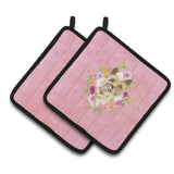 Caroline'S Treasures Ck4250Pthd Cairn Terrier Pink Flowers Pair Of Pot Holders Potholders, Multicolor