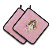 Caroline'S Treasures Ck4252Pthd Brown Parti Cocker Spaniel Pink Flowers Pair Of Pot Holders Potholders, Multicolor