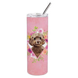 Caroline'S Treasures Chocolate Cockapoo Pink Flowers Double Walled Stainless Steel 20 Oz Skinny Travel-Insulated-Tumblers, Mul