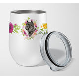 Caroline'S Treasures Bouvier Des Flandres Pink Flowers Stainless Steel 12 Oz Stemless Wine Glass Travel-Insulated-Tumblers, Mu