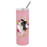 Caroline'S Treasures Border Collie Pink Flowers Double Walled Stainless Steel 20 Oz Skinny Travel-Insulated-Tumblers, Multicol