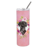 Caroline'S Treasures Black Labrador Pink Flowers Double Walled Stainless Steel 20 Oz Skinny Travel-Insulated-Tumblers, Multico