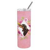 Caroline'S Treasures Black And Tan Dachshund Pink Flowers Stainless Steel 20 Oz Skinny Travel-Insulated-Tumblers, Multicolor