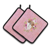Caroline'S Treasures Ck4265Pthd Beagle Pink Flowers Pair Of Pot Holders Potholders, Multicolor