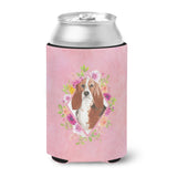 Caroline'S Treasures Ck4266Cc Basset Hound Pink Flowers Can Or Bottle Hugger Cold-Beverage-Koozies, 12 Oz, Multicolor