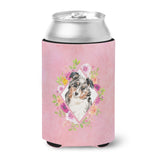 Caroline'S Treasures Ck4267Cc Australian Shepherd Pink Flowers Can Or Bottle Hugger Cold-Beverage-Koozies, 12 Oz, Multicolor