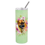 Caroline'S Treasures Borboel Mastiff Green Flowers Double Walled Stainless Steel 20 Oz Skinny Travel-Insulated-Tumblers, Multi