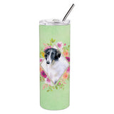 Caroline'S Treasures Borzoi Green Flowers Double Walled Stainless Steel 20 Oz Skinny Travel-Insulated-Tumblers, Multicolor
