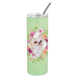 Caroline'S Treasures Long Hair Chihuahua Green Flowers Double Walled Stainless Steel 20 Oz Skinny Travel-Insulated-Tumblers, M