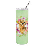 Caroline'S Treasures Chihuahua #1 Green Flowers Double Walled Stainless Steel 20 Oz Skinny Travel-Insulated-Tumblers, Multicol