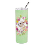 Caroline'S Treasures Chihuahua #2 Green Flowers Double Walled Stainless Steel 20 Oz Skinny Travel-Insulated-Tumblers, Multicol