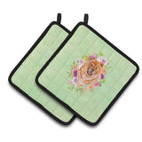 Caroline'S Treasures Ck4291Pthd Chow #1 Green Flowers Pair Of Pot Holders Potholders, Multicolor