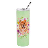 Caroline'S Treasures Chow #1 Green Flowers Double Walled Stainless Steel 20 Oz Skinny Travel-Insulated-Tumblers, Multicolor