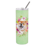 Caroline'S Treasures Chow #2 Green Flowers Double Walled Stainless Steel 20 Oz Skinny Travel-Insulated-Tumblers, Multicolor