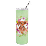 Caroline'S Treasures Dachshund Red #2 Green Flowers Double Walled Stainless Steel 20 Oz Skinny Travel-Insulated-Tumblers, Mult