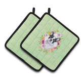 Caroline'S Treasures Ck4303Pthd French Bulldog Green Flowers Pair Of Pot Holders Potholders, Multicolor