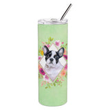 Caroline'S Treasures French Bulldog Green Flowers Double Walled Stainless Steel 20 Oz Skinny Travel-Insulated-Tumblers, Multic