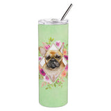 Caroline'S Treasures Fawn French Bulldog Green Flowers Double Walled Stainless Steel 20 Oz Skinny Travel-Insulated-Tumblers, M
