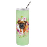 Caroline'S Treasures German Boxer Green Flowers Double Walled Stainless Steel 20 Oz Skinny Travel-Insulated-Tumblers, Multicol