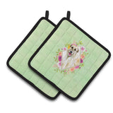 Caroline'S Treasures Ck4313Pthd Irish Wolfhound Green Flowers Pair Of Pot Holders Potholders, Multicolor
