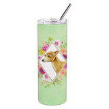 Caroline'S Treasures Italian Greyhound Green Flowers Double Walled Stainless Steel 20 Oz Skinny Travel-Insulated-Tumblers, Mul