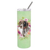 Caroline'S Treasures German Shorthaired Pointer Green Flowers Stainless Steel 20 Oz Skinny Travel-Insulated-Tumblers, Multicol