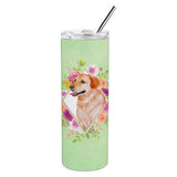 Caroline'S Treasures Yellow Labrador Retriever Green Flowers Stainless Steel 20 Oz Skinny Travel-Insulated-Tumblers, Multicolo
