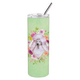 Caroline'S Treasures Standard White Poodle Green Flowers Stainless Steel 20 Oz Skinny Travel-Insulated-Tumblers, Multicolor