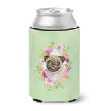 Caroline'S Treasures Ck4334Cc Fawn Pug Green Flowers Can Or Bottle Hugger Cold-Beverage-Koozies, 12 Oz, Multicolor