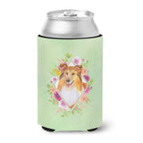 Caroline'S Treasures Sheltie Shetland Sheepdog Green Flowers Can Or Bottle Hugger Cold-Beverage-Koozies, 12 Oz, Multicolor