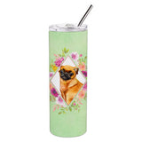 Caroline'S Treasures Brabant Griffon Green Flowers Double Walled Stainless Steel 20 Oz Skinny Travel-Insulated-Tumblers, Multi