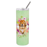 Caroline'S Treasures Tibetian Mastiff Puppy Green Flowers Stainless Steel 20 Oz Skinny Travel-Insulated-Tumblers, Multicolor