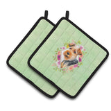 Caroline'S Treasures Ck4352Pthd Welsh Terrier Green Flowers Pair Of Pot Holders Potholders, Multicolor